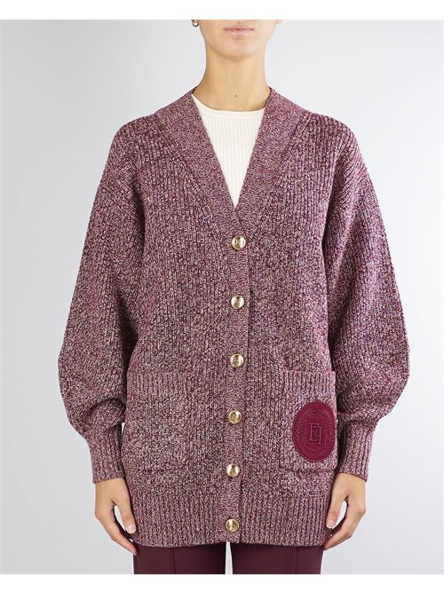 Mouliné viscose cardigan with logo patch Elisabetta Franchi ELISABETTA FRANCHI | Sweater | MK85S46E2CO8